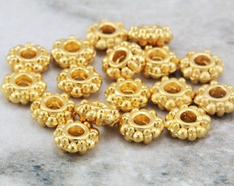 7mm Rondelle Spacer Beads, Matte/Shiny Gold Plated Metal Beads 15 pcs / GPY-033