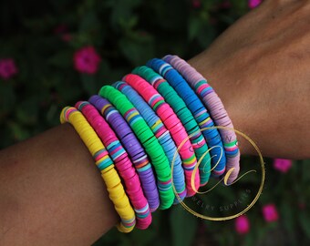 Bracciale Surfer Boho Con Perline Heishi In Argilla Polimerica - Braccialetto Estivo Colorato Per Amicizia, Rosa