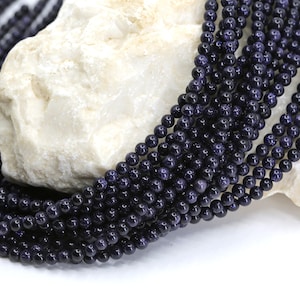 Perline rotonde di arenaria blu da 4 mm, 1 filo completo da 15,5&quot; Pietre semipreziose rotonde sciolte naturali autentiche / NSR4-58