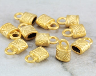 10mm End Caps, Matte Gold Plated Metal 4mm Oval Hole Cord End Caps 10 pcs / GPY-079