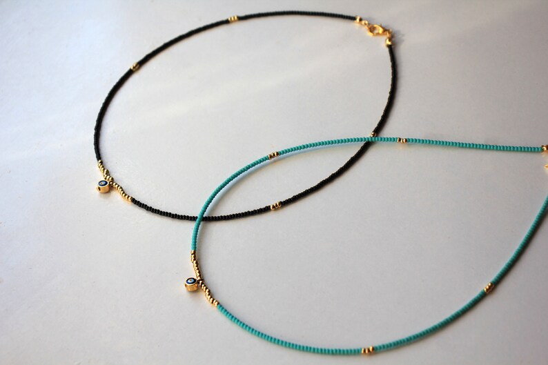 Gold Evil Eye Necklace Dainty Seed Bead Necklace / Please Ask Etsy