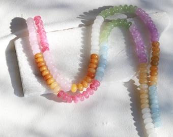 5x8mm Rondelle Multicolor Moonstone and Jade Mix Gemstone Beads / RNS5-43a