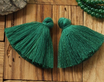 2 piezas de borla de algodón verde césped, 3 cm 4 cm 5 cm 6 cm de espesor hecho a mano Mala Borla Trim, Borla de joyería Boho, Borla de tiro decorativo / TAS-L#32