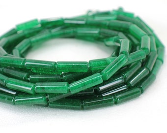 Green Jade Cylinder Tube Beads, 13x4mm Natural Stone Column Beads / NST-10