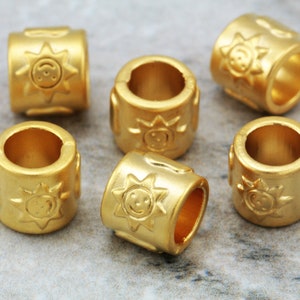 9mm Barrel Charms, Matte Gold Plated Metal Large Hole Beads 5 pcs / GPY-093