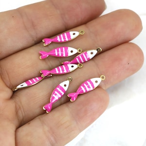 2 pcs Stainless Steel Colorful Tiny Fish Pendant, 20mm Enamel Ocean Charm with Gold Edge, Nautical Jewelry Making Supplies