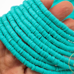 4mm Teal Green Heishi Disc Beads, Surfer Necklace Heishi Bead, 1 Strand Fimo Record Beads, Colorful Polymer Clay Crafting Beads / FD4-28