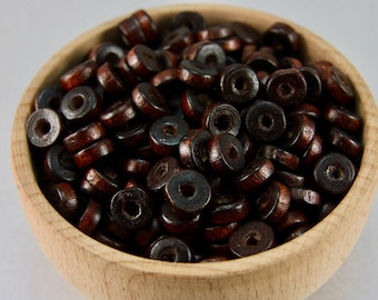8mm Dunkelbraune Holzscheibenperle, Naturholzgefärbte Heishi Perlen 100 Stück/WBD8-02