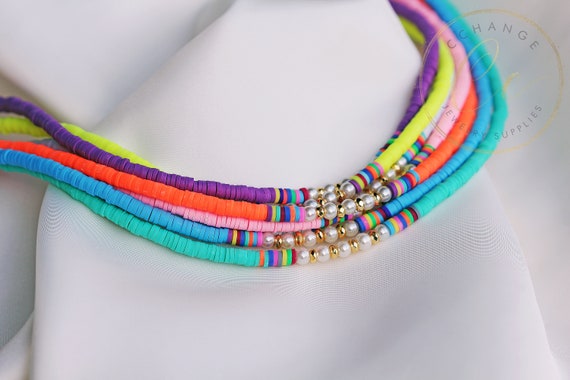 4mm Heishi Necklaces, Rainbow Surfer Glass Pearl Necklace, African