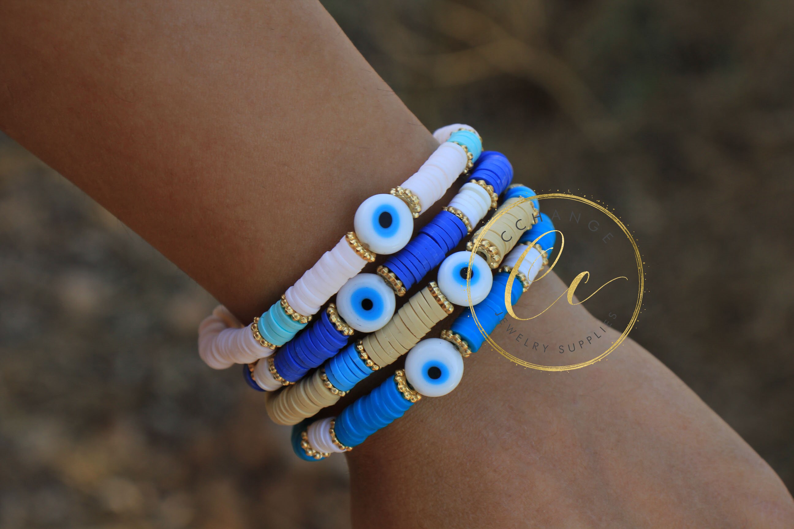 Elastic Evil Eye Bracelet Colorful Heishi Bracelets Stretch Etsy