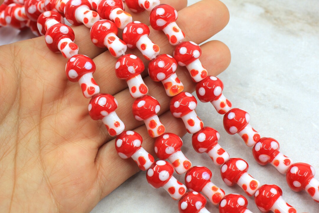 16mm Glass Mushroom Beads Lampwork Red Mushroom Charms 10 Pcs Etsy