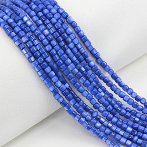 3mm Mini Barrel Shell Beads, Tiny Cube Mother Of Pearl Beads, Saxe Blue / GLC-15