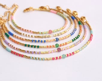 Delicada pulsera Miyuki con cuentas de semillas y piedra natural / MBB-07