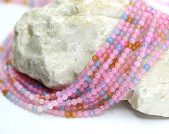 Perles rondes de morganite de 4 mm, 1 brin complet de 15,5 pouces de véritables pierres semi-précieuses rondes naturelles en vrac / NSR4-52