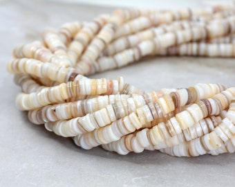 Natural Shell White Heishi Disc Beads, 1 Strand 16" inches (6-7mm) / SHS6-05