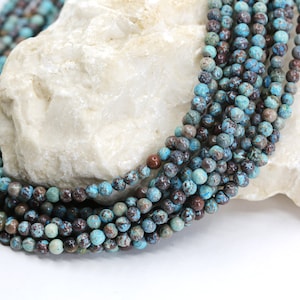 4mm Round Blue African Turquoise Beads, 1 Full Strand 15.5&quot; Genuine Natural Loose Round Semi Precious Stones / NSR4-59