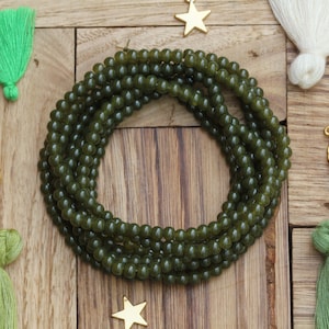 4mm Seaweed Green Glass Beads, Smooth Round Ball Glass Loose Beads / GB4-45