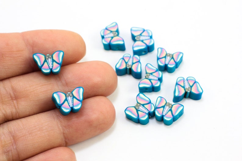 Blue Butterfly Polymer Clay Beads, 10mm Fimo Animal Beads 25 pcs / FP-11 image 1