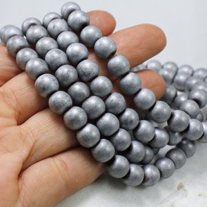 8mm Round Hematite Beads, 1 Strand 55 pcs, Matte Silver Loose Round Gemstone / HBY-032