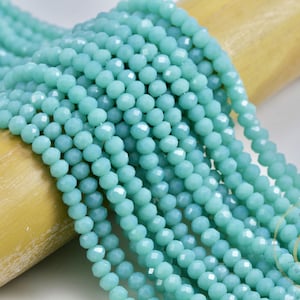 4mm Turquoise Crystal Beads, Faceted Rondelle Crystal Glass Beads / CB4-20