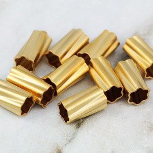 Gold Plated Hexagon Tube Charm, 10mm Tube Spacer Bead 5 pcs / GPY-444