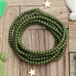 4mm Army Green Glass Beads, Smooth Round Ball Glass Loose Beads / GB4-44