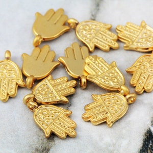 13mm Hamsa Charms, Matte/Shiny Gold Plated Metal Tiny Fatima Hand 10 pcs / GPY-464