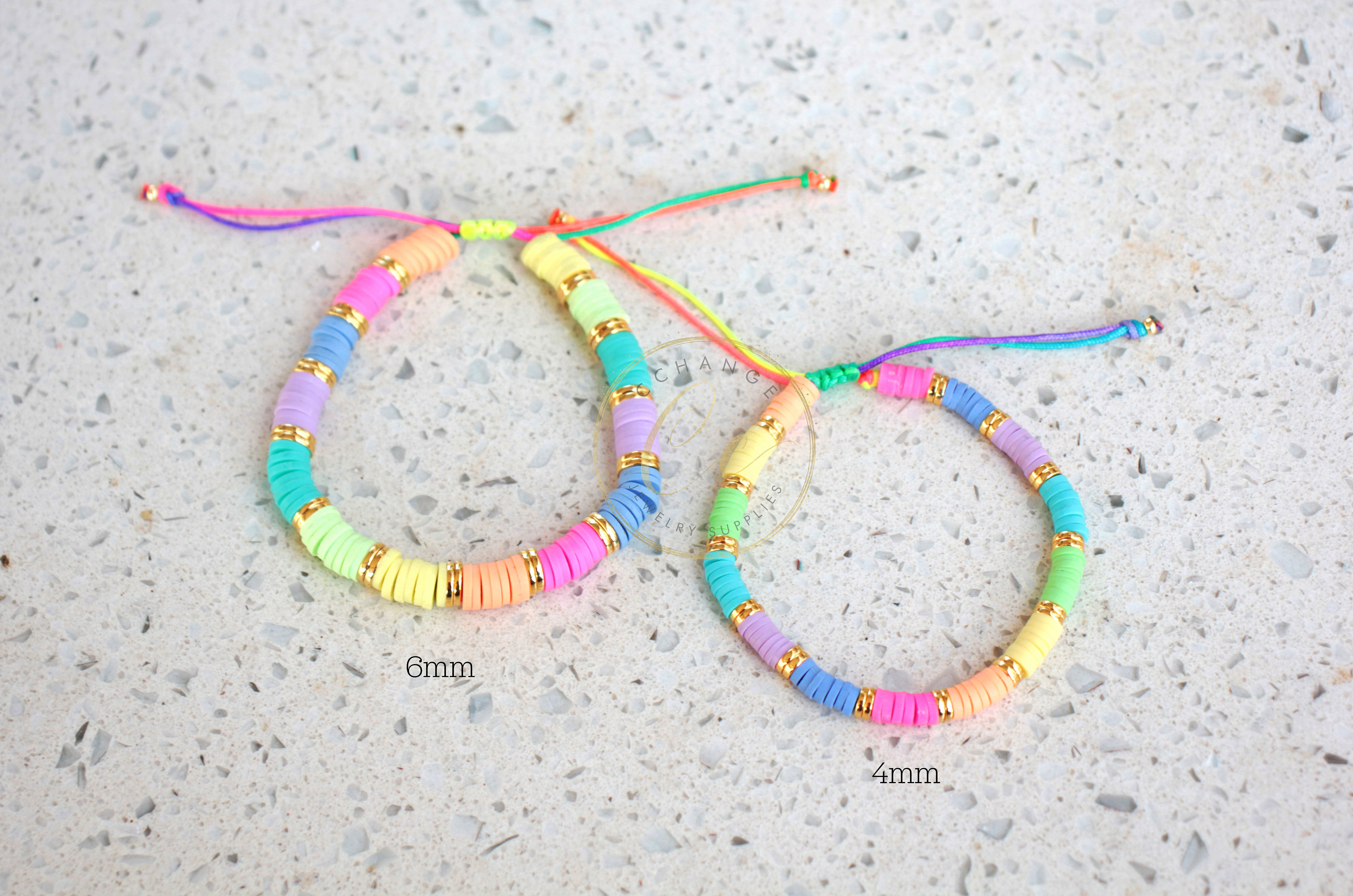Lot De 7 Bracelets élastiques Perles Heishi - Noir Et Rose - Fait Main En France
