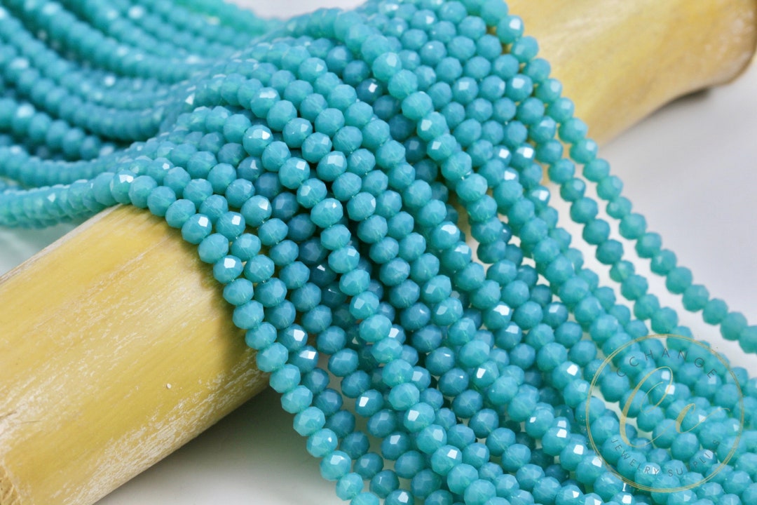 4mm Teal Blue Crystal Beads, Faceted Crystal Beads, Shiny Rondelle