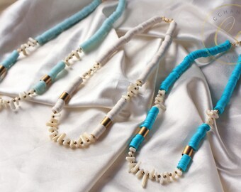 Boho Surfer Halskette, Strand Muschel Halskette, Vinyl Disc Beads Heishi Muschel Halskette / Bitte fragen Sie nach Grosshandelspreisen
