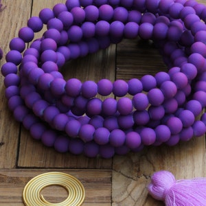 Perles de verre violet mat de 6 mm, perles rondes lisses en verre en vrac / GB6-35