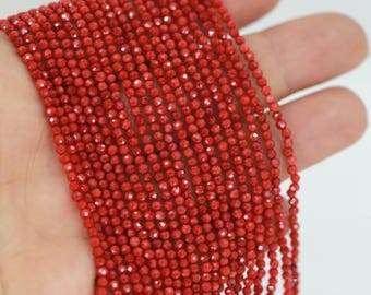 Perles de pierre gemme rondes facettées corail rouge 2 mm / NSF20-14