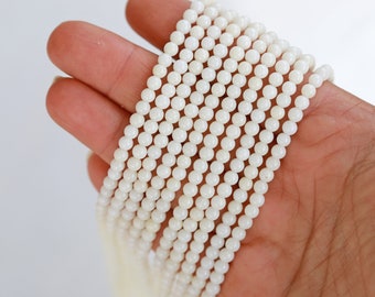 Cuentas redondas de coral blanco natural de 4 mm, 1 hebra de 38 cm / CRL-W04