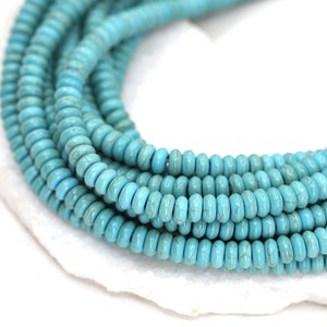 6mm Turquoise Howlite Heishi Beads, Round Edge Heishi Disc Rondelle Natural Bead / HWL-TH06