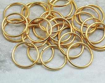 15mm Gold Plated Thick Jump Rings, Brass Jump Ring 1.2mm Thickness 50 pcs / JRT-G15