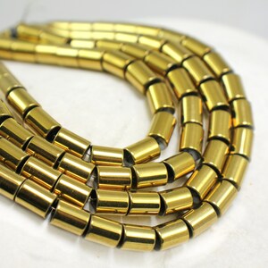 Guldfärgade släta hematitpärlor i rörform, 8 x 6 mm, 1 sträng 50 st / HBY-008
