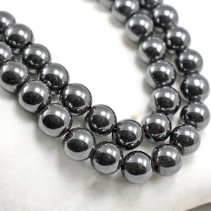10mm Black Round Hematite Beads, 1 Strand 40 pcs / HBY-022