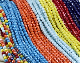 6mm Wholesale Ceramic Round Beads, 1 Set (7 Strands) Shiny Colorful Earthenware Beads / CRB6-00