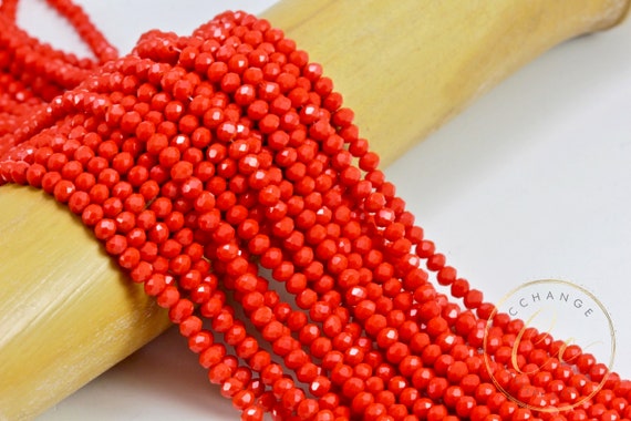 3mm Red Crystal Beads, Faceted Crystal Beads, Shiny Rondelle Glass Beads,  Bulk Crystals / CB3-22