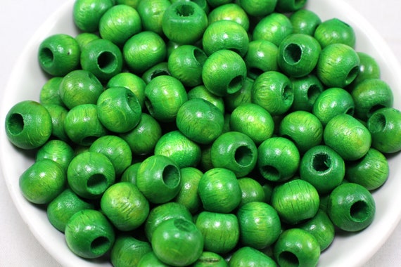 50pcs Natural Wood Bead, Round Wooden Beads, Green 12x10mm Smooth