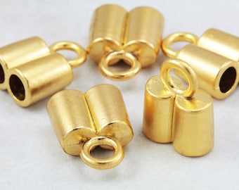 16mm End Caps, Matte Gold Plated Metal 4.5mm Round Double Hole Cord End Caps 5 pcs / GPY-073