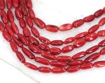9-14mm Red Coral Bamboo Nugget Beads, 15 Inch Strand / CRL-R26