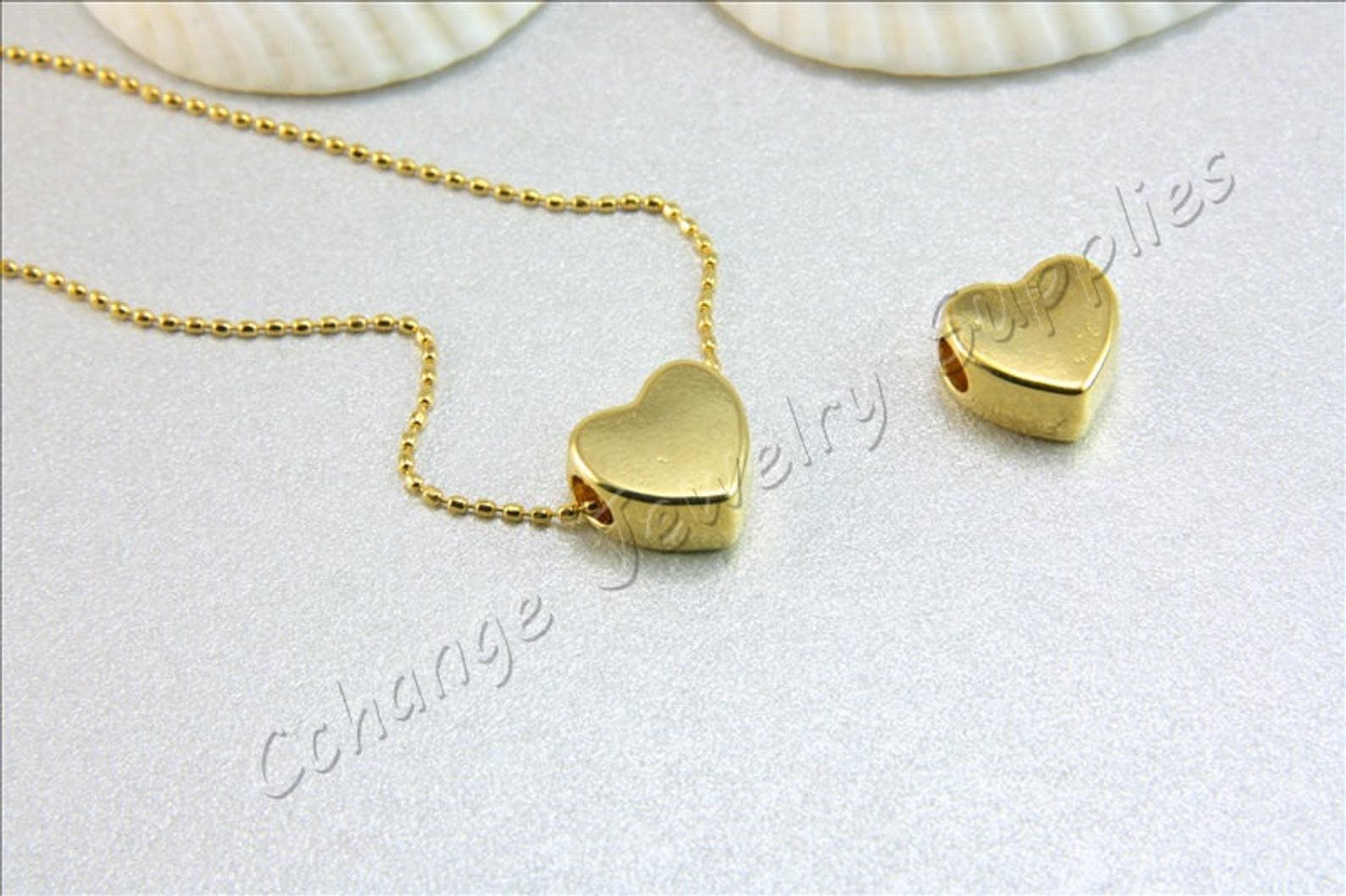Gold Plated Heart Charm 8mm Metal Heart Bead 5 Pcs / GPL4HT Etsy Australia