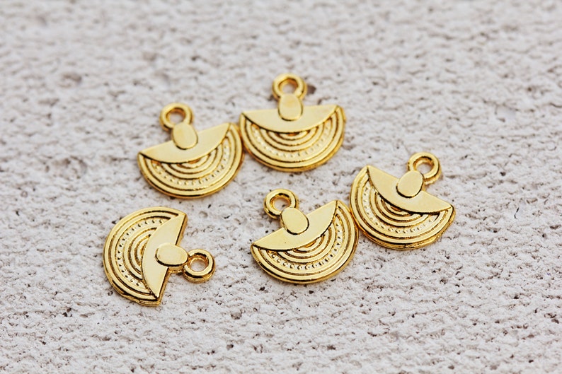 Gold Plated Aztec Pendant, 13mm Metal Half Moon Pendant Charm 5 Pcs ...
