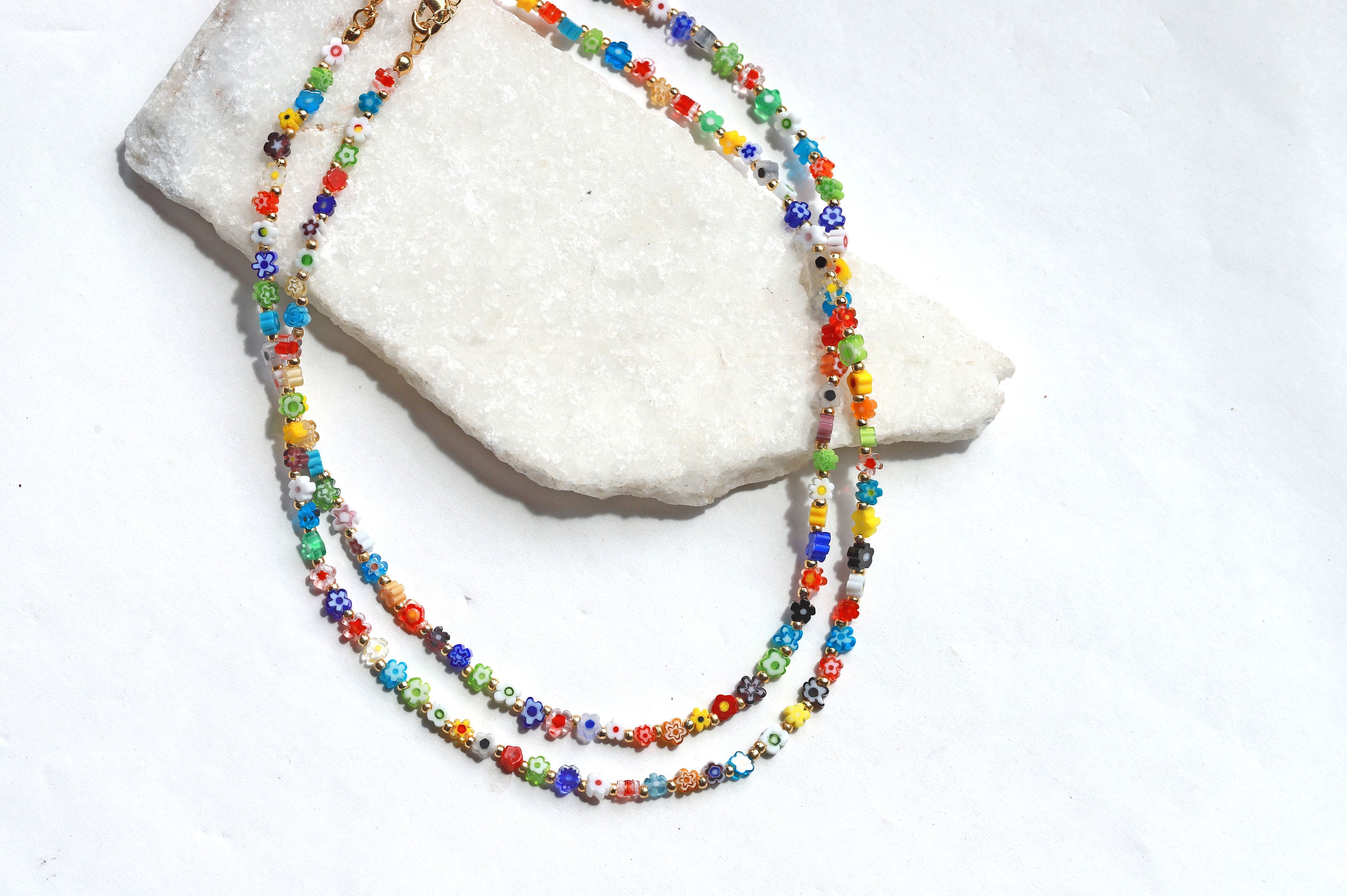 Rainbow Daisy Choker, Flower Glass Bead Necklace | GBN-106 - Etsy