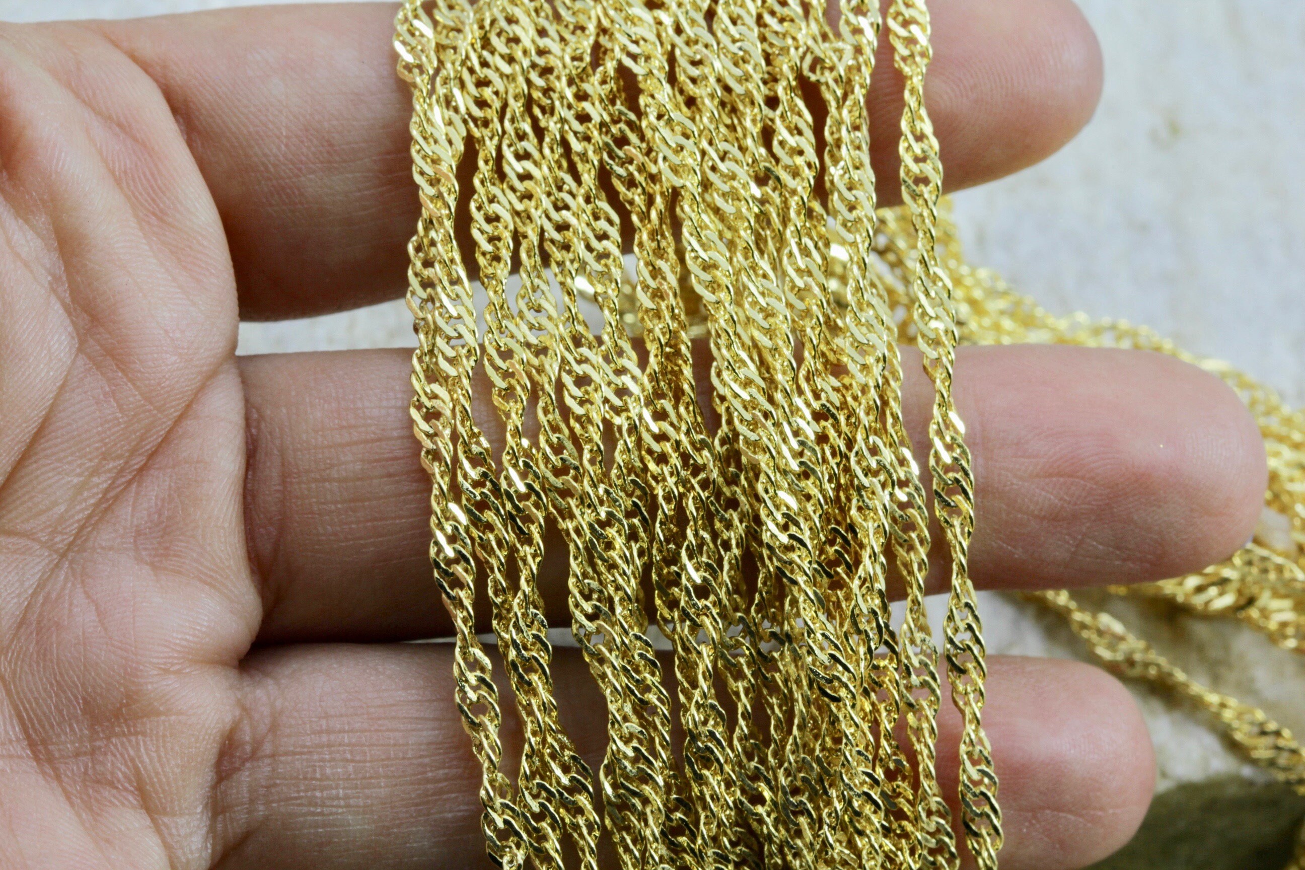 Gold Plated Singapore Chain 3mm Rhodium Plated Twist Rope Etsy