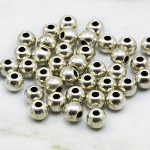 50 pcs Round Spacer Beads, 4mm 5mm Silver Colour Metal Mini Spacer Beads / MB-006