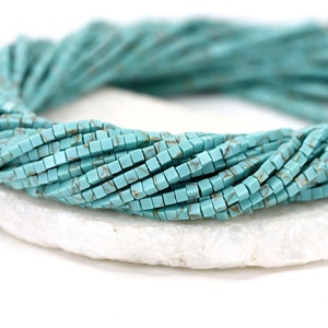 2.5mm Cube Turquoise Natural Stone Beads, Small Cube Gemstone Beads / NSC2-03