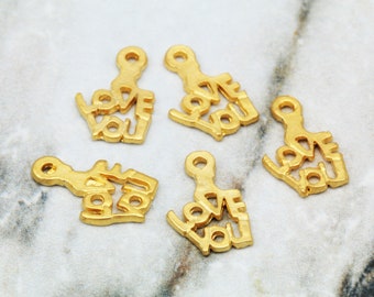 15mm Matte Gold Plated Love You Pendants 10 pcs / GPY-250