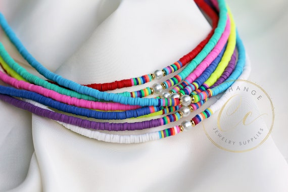 4mm Heishi Necklaces, Rainbow Surfer Glass Pearl Necklace, African